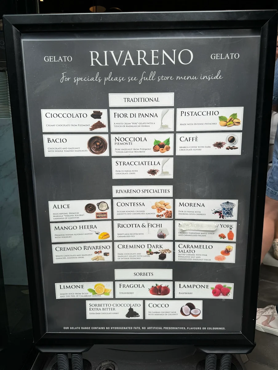 Menu, Rivareno Gelato Barangaroo
