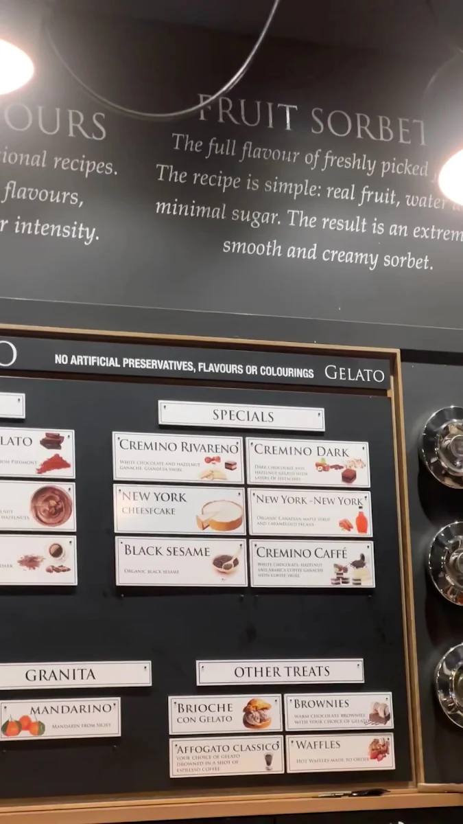 Menu, Rivareno Gelato Barangaroo