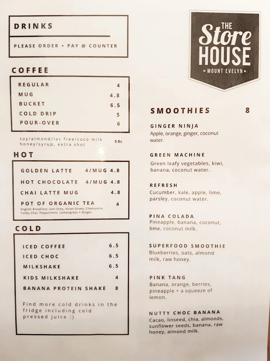 Menu, Hometown Espresso