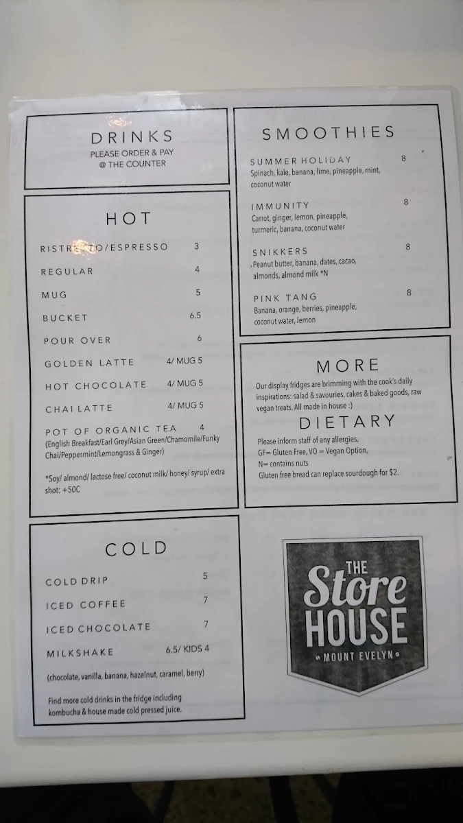 Menu, Hometown Espresso
