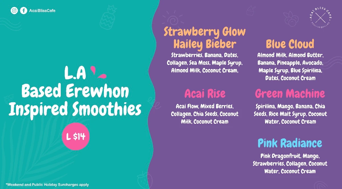 Menu, Acai Bliss Cafe