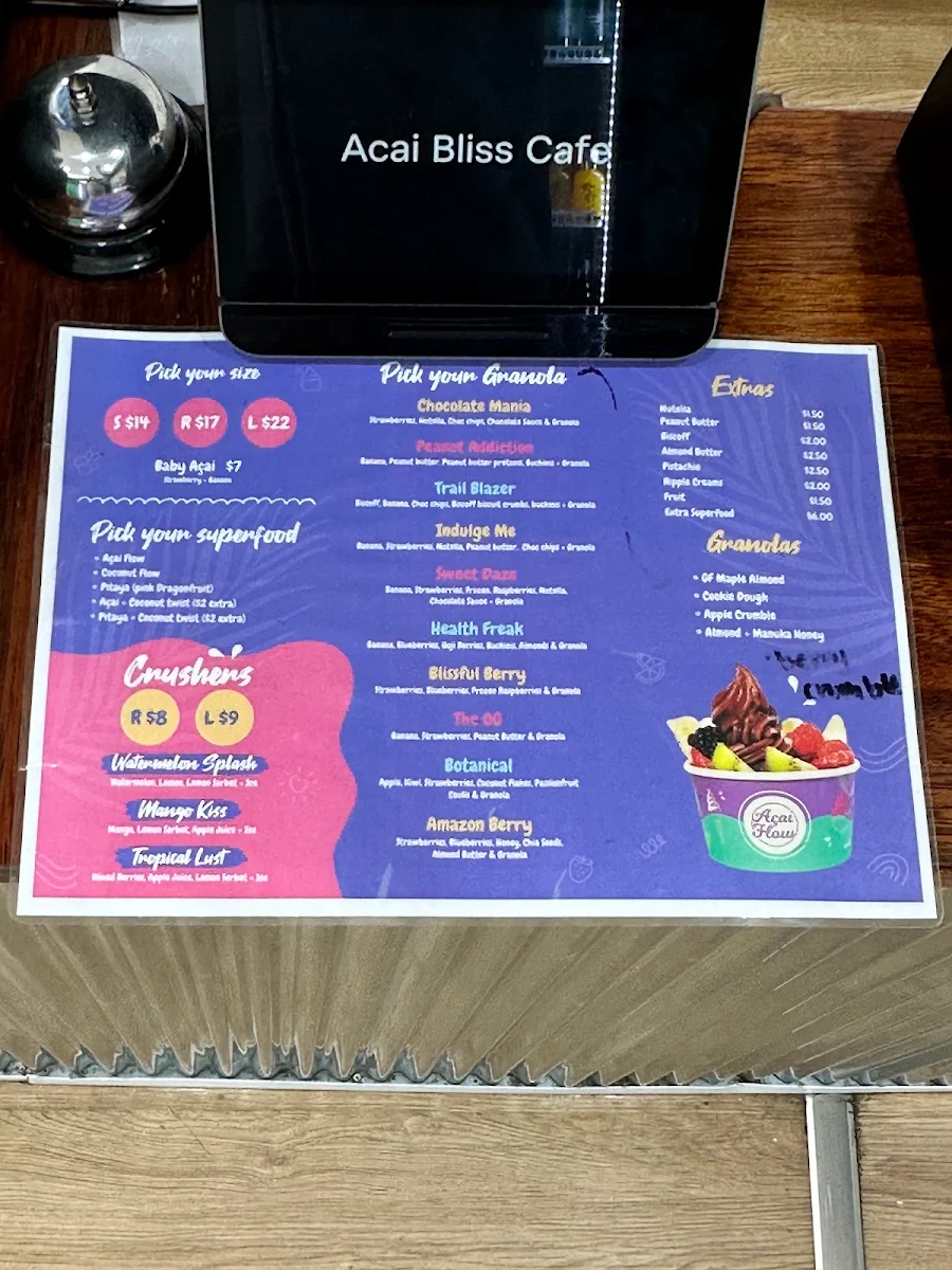 Menu, Acai Bliss Cafe