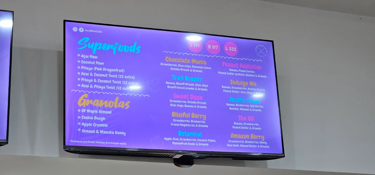 Menu, Acai Bliss Cafe
