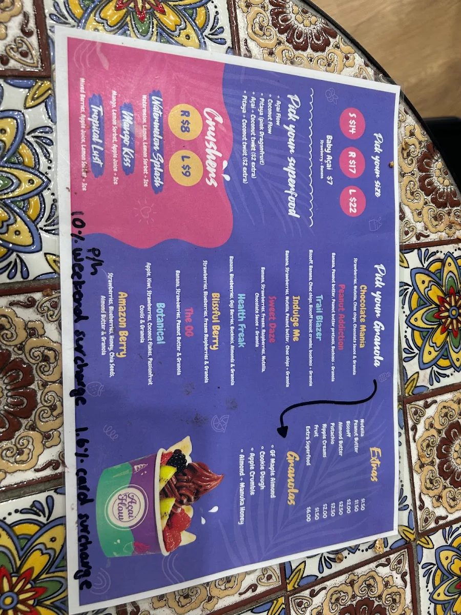 Menu, Acai Bliss Cafe