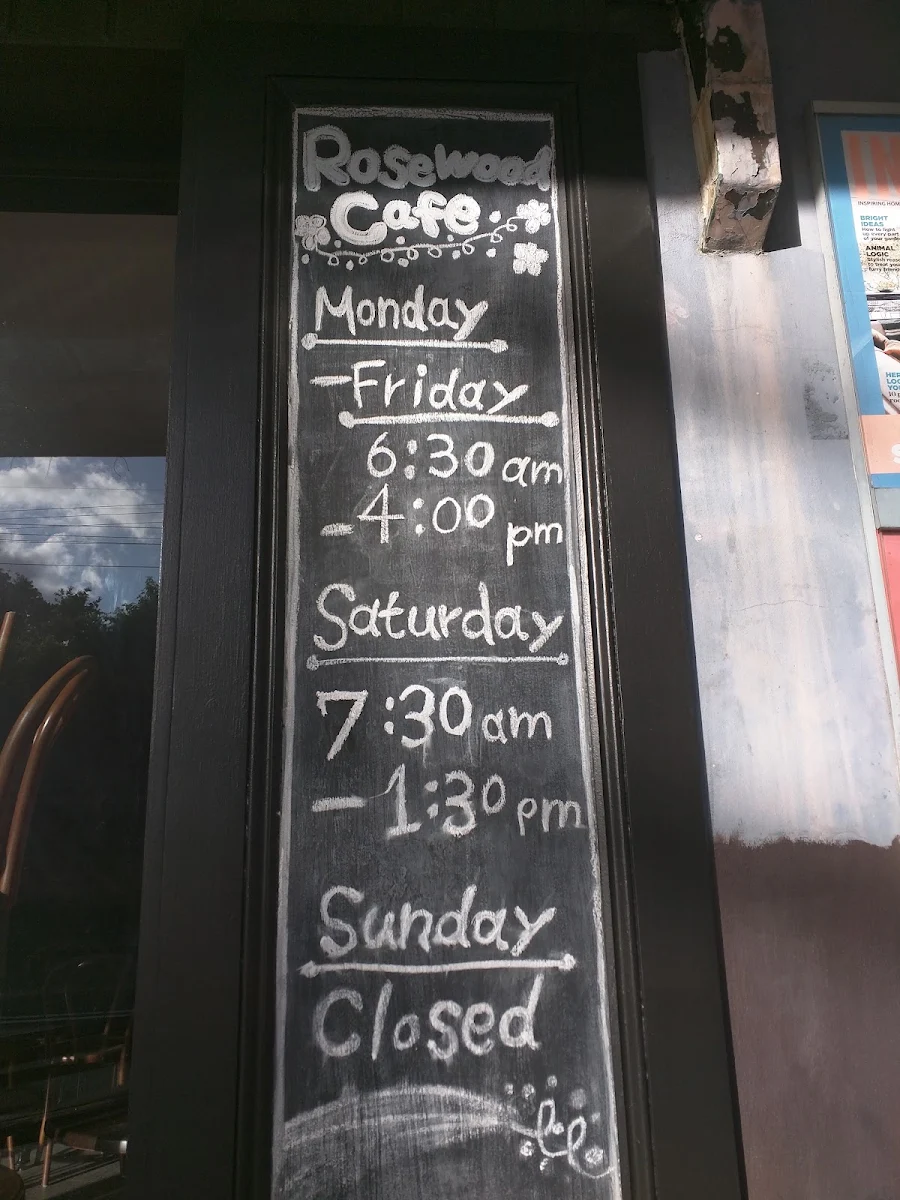 Menu, Rosewood Cafe
