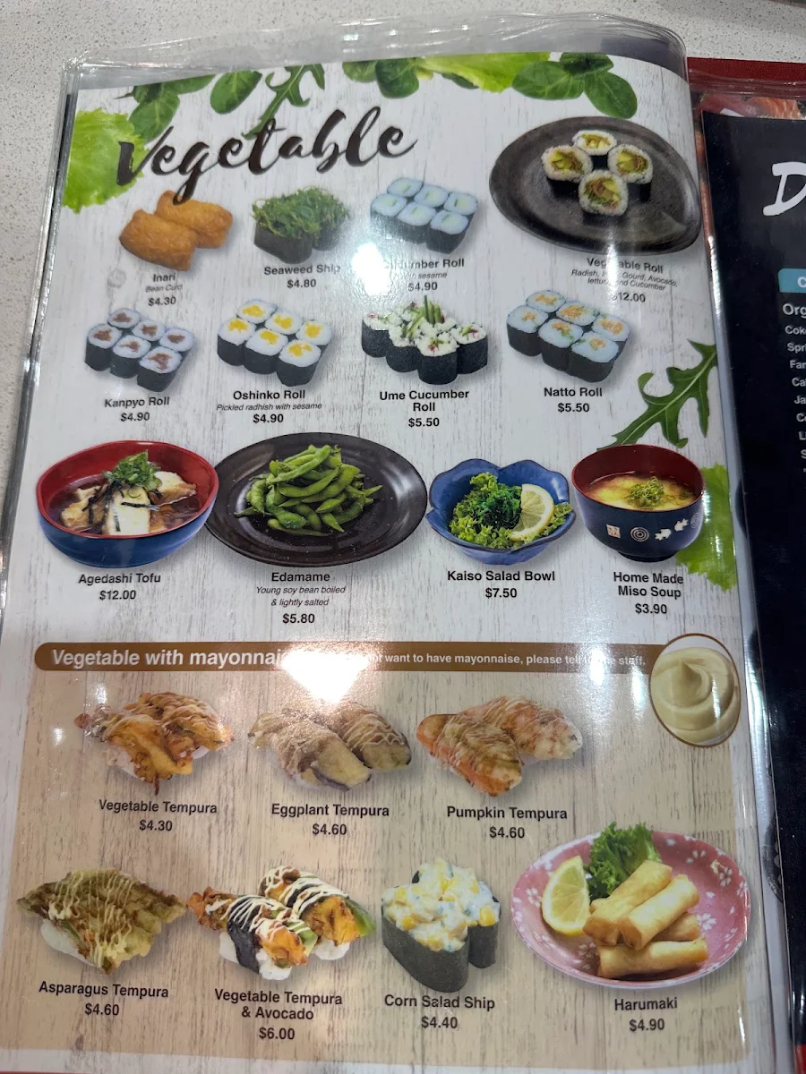 Menu, Sushi Kaido