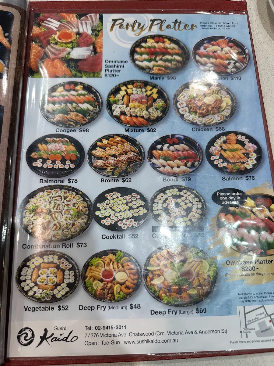 Menu, Sushi Kaido