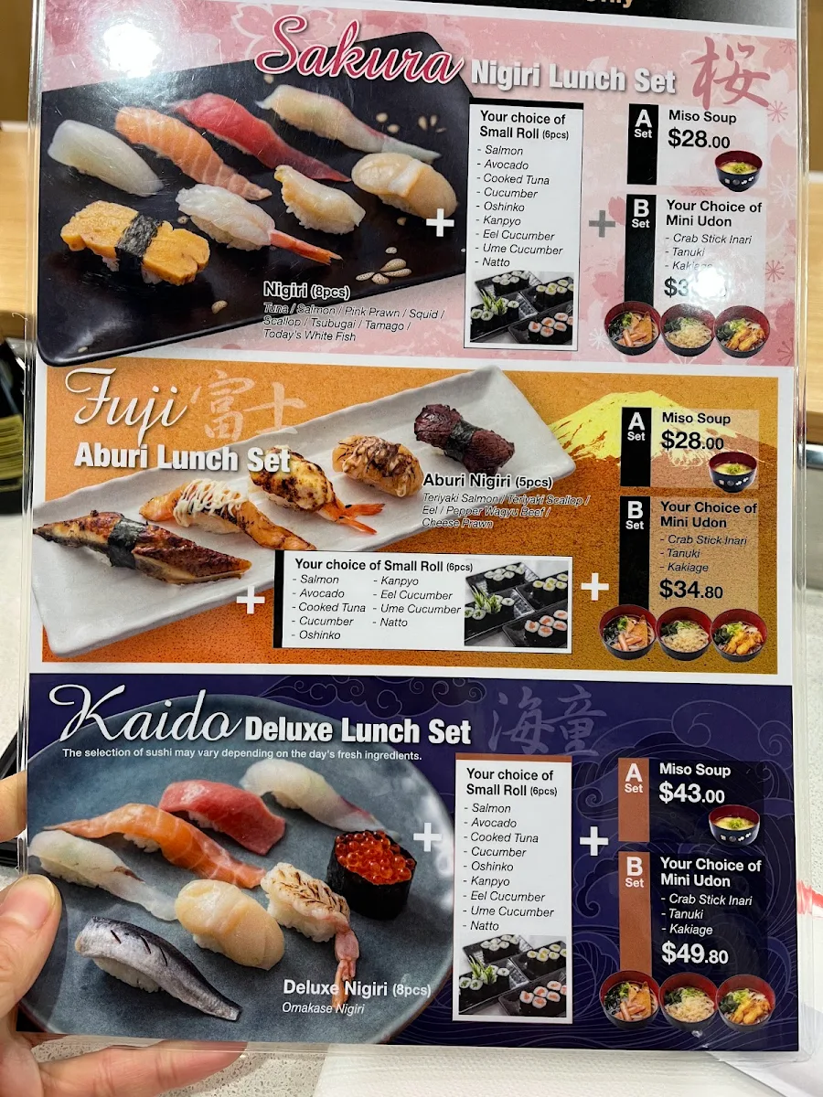 Menu, Sushi Kaido