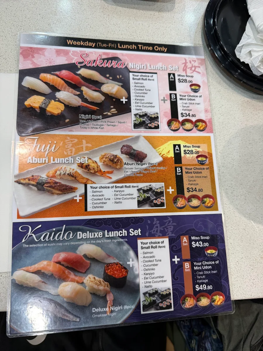 Menu, Sushi Kaido