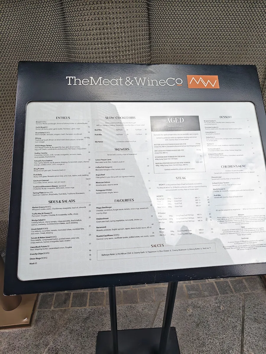Menu, The Meat & Wine Co Circular Quay - O'Connell St