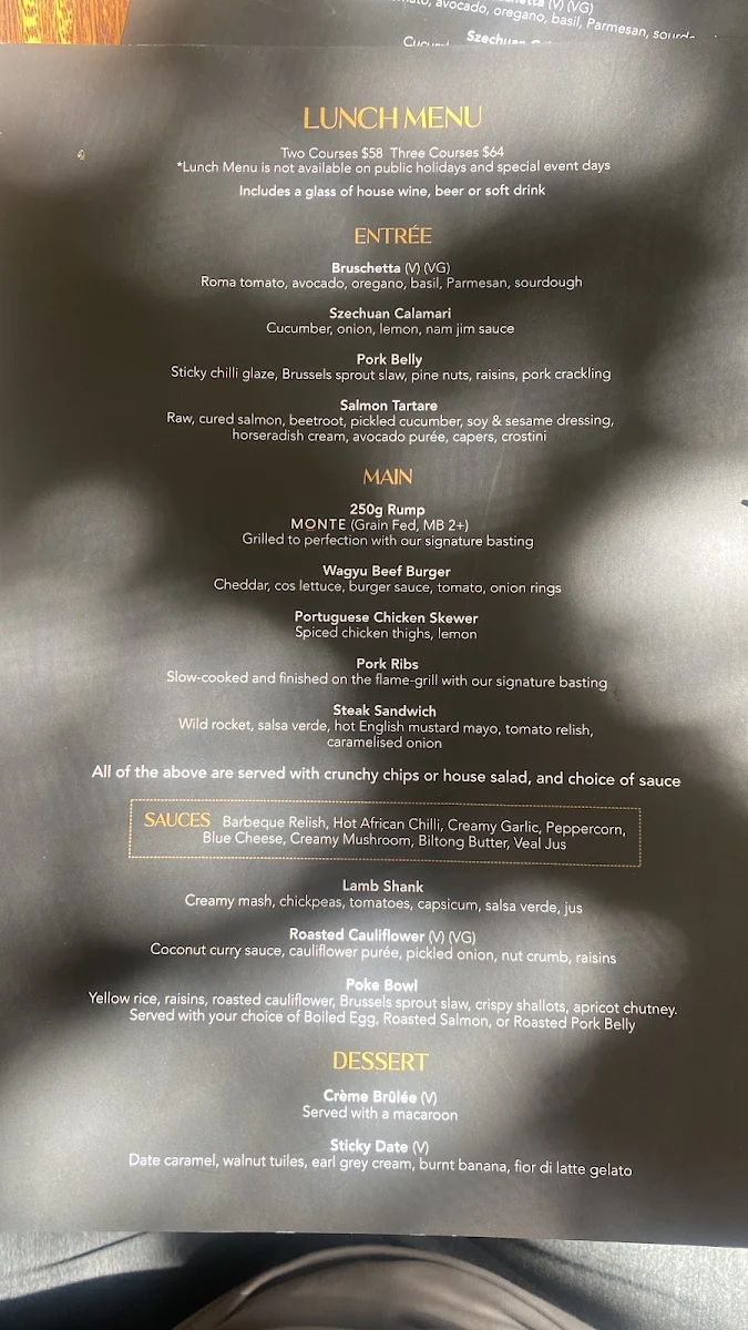 Menu, The Meat & Wine Co Circular Quay - O'Connell St