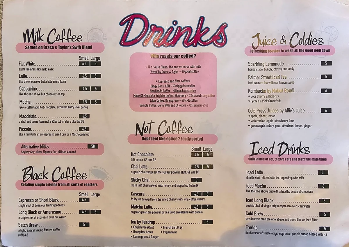 Menu, Bloodhound Espresso