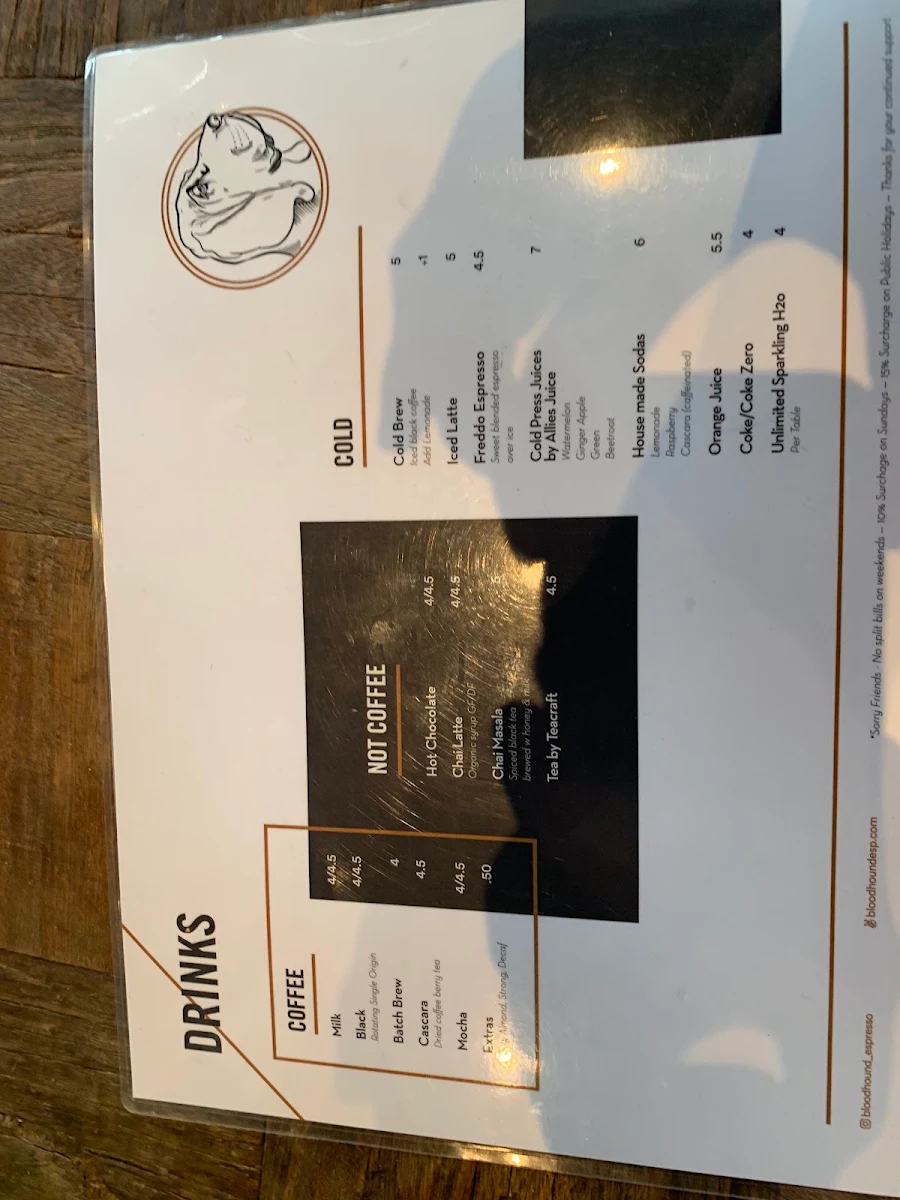 Menu, Bloodhound Espresso