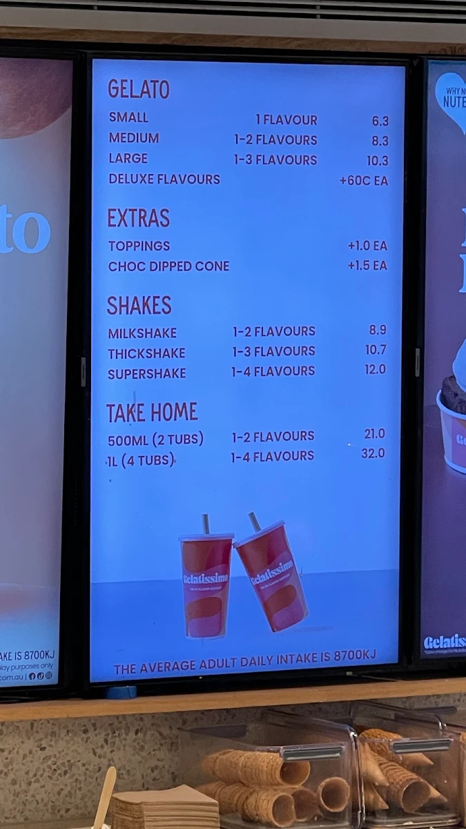 Menu, Gelatissimo Watsons Bay