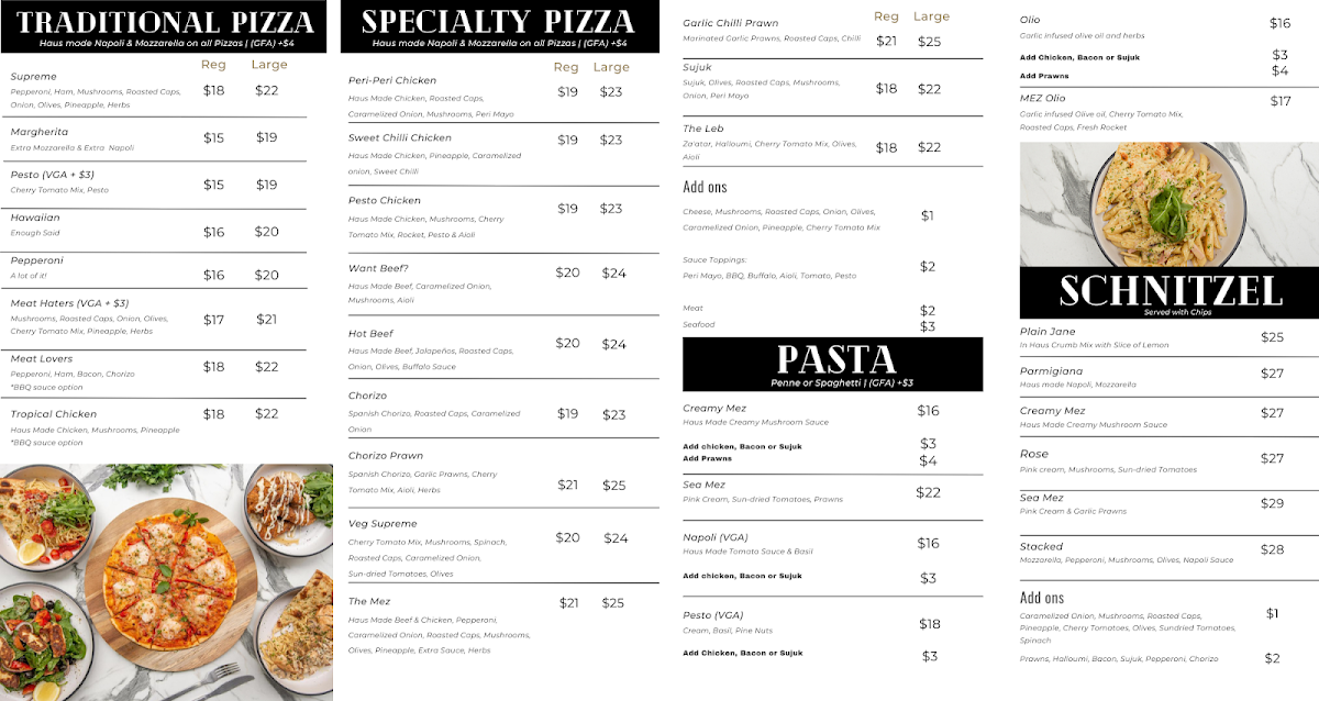 Menu, Haus of Mez