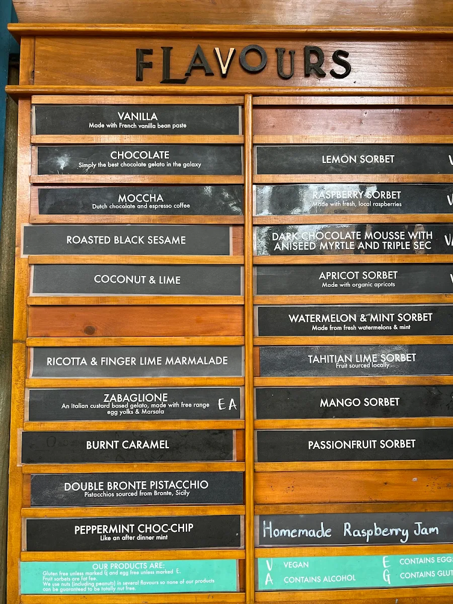 Menu, The Bellingen Gelato Bar