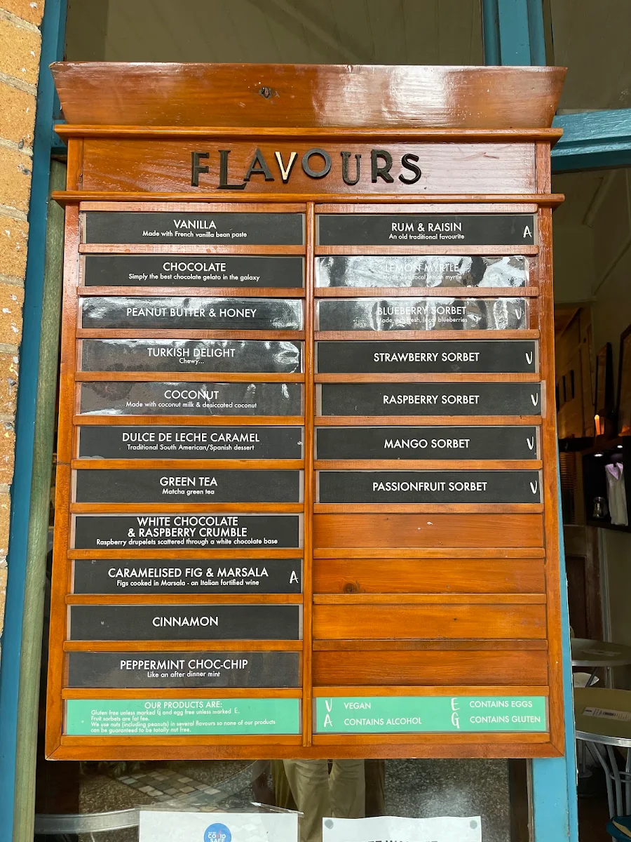 Menu, The Bellingen Gelato Bar
