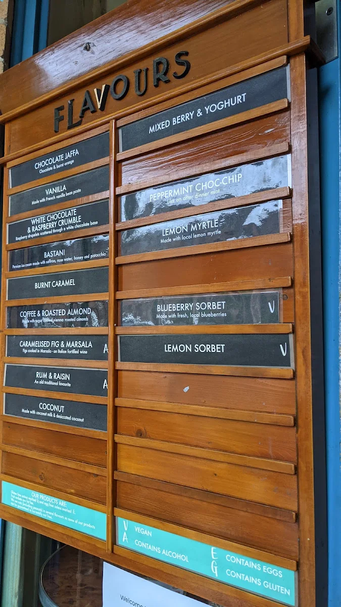 Menu, The Bellingen Gelato Bar