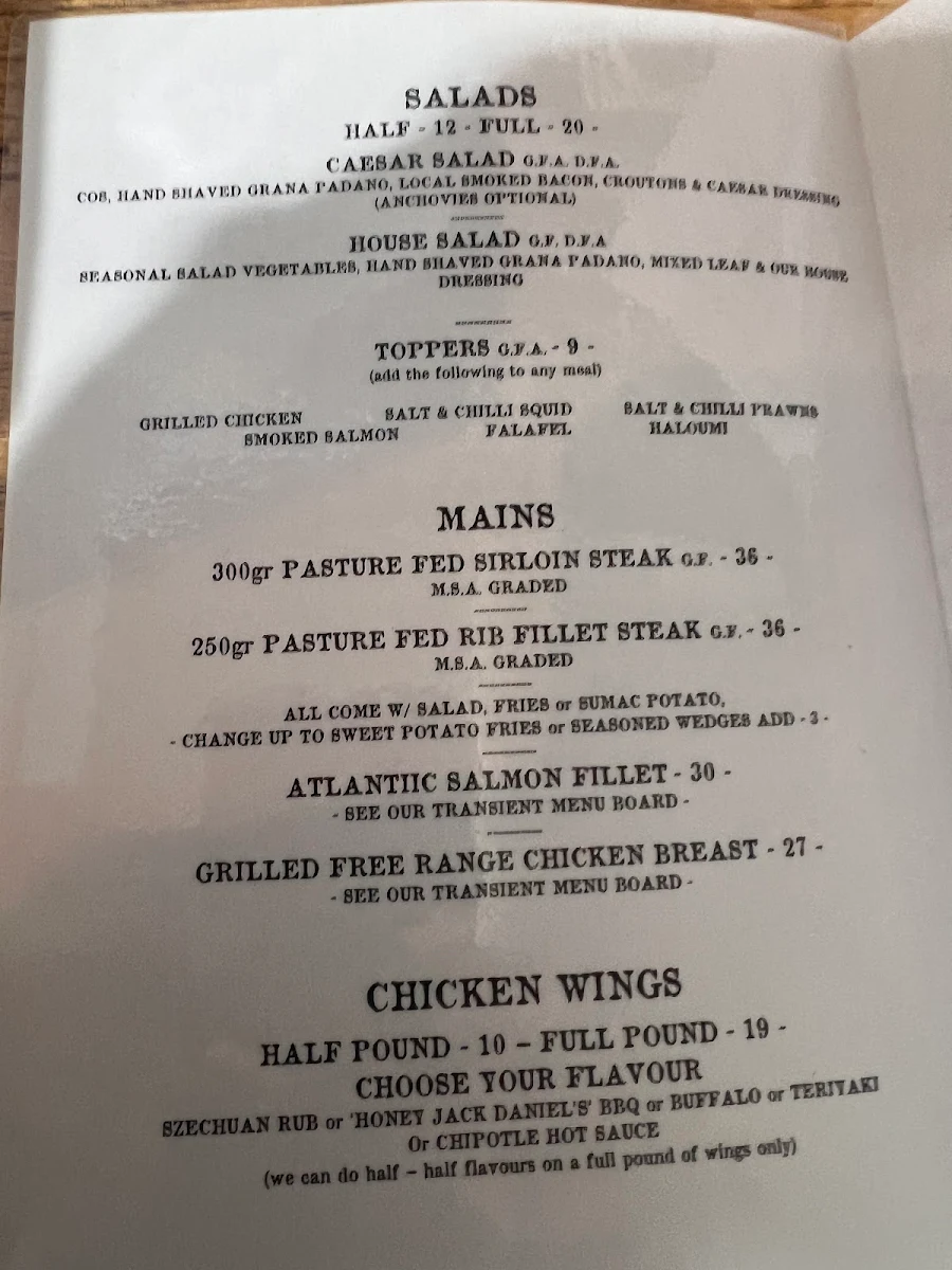 Menu, The Mended Drum