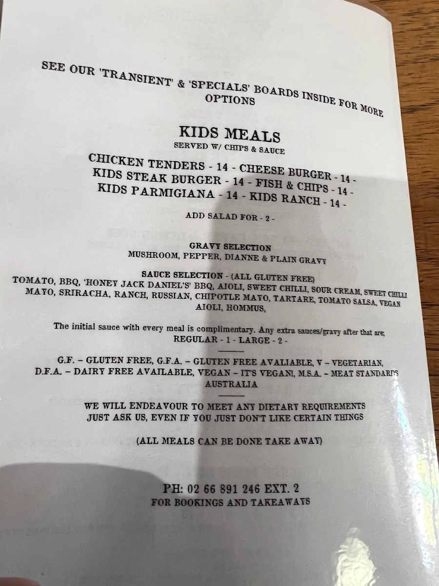 Menu, The Mended Drum
