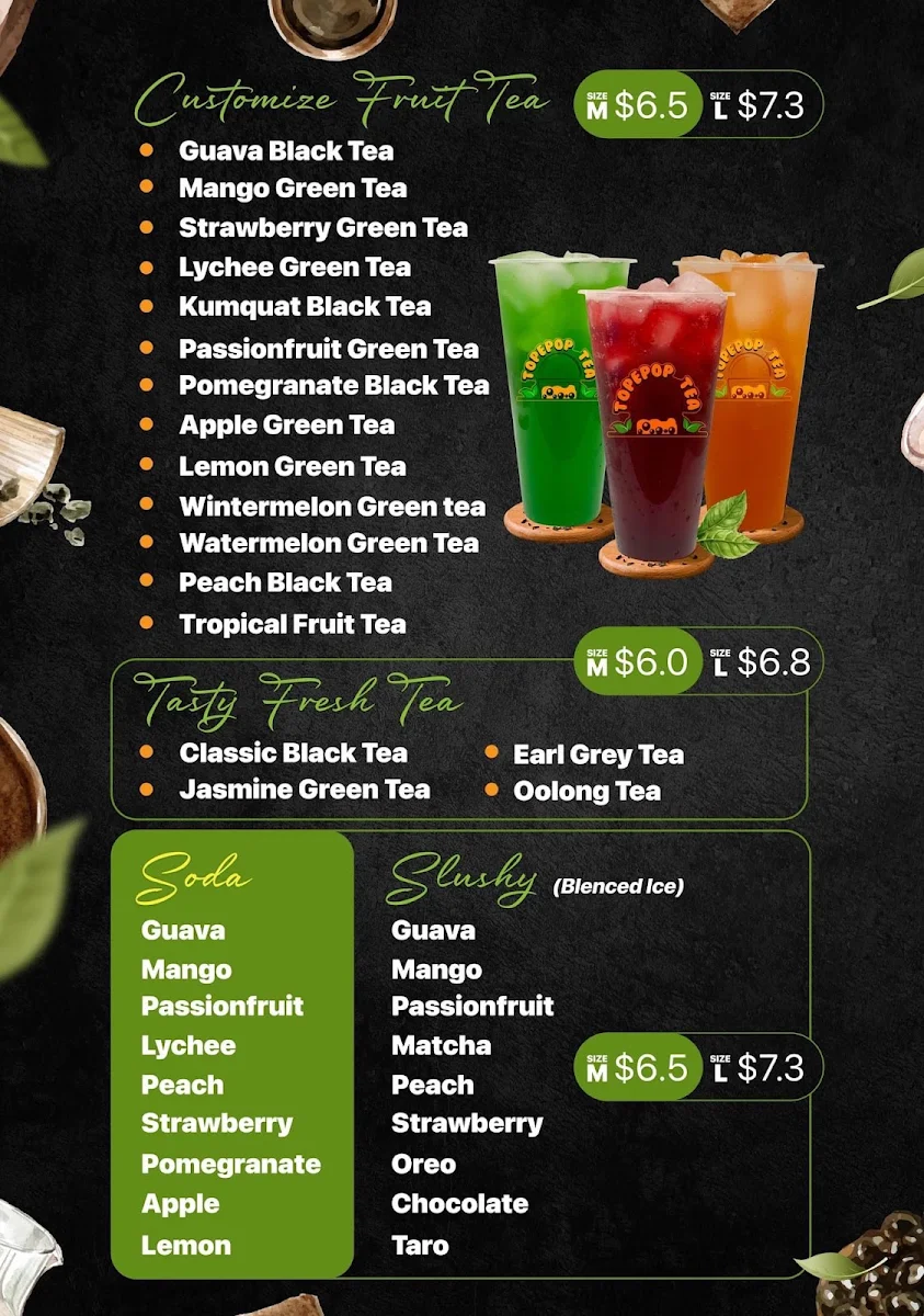 Menu, Topepop Tea