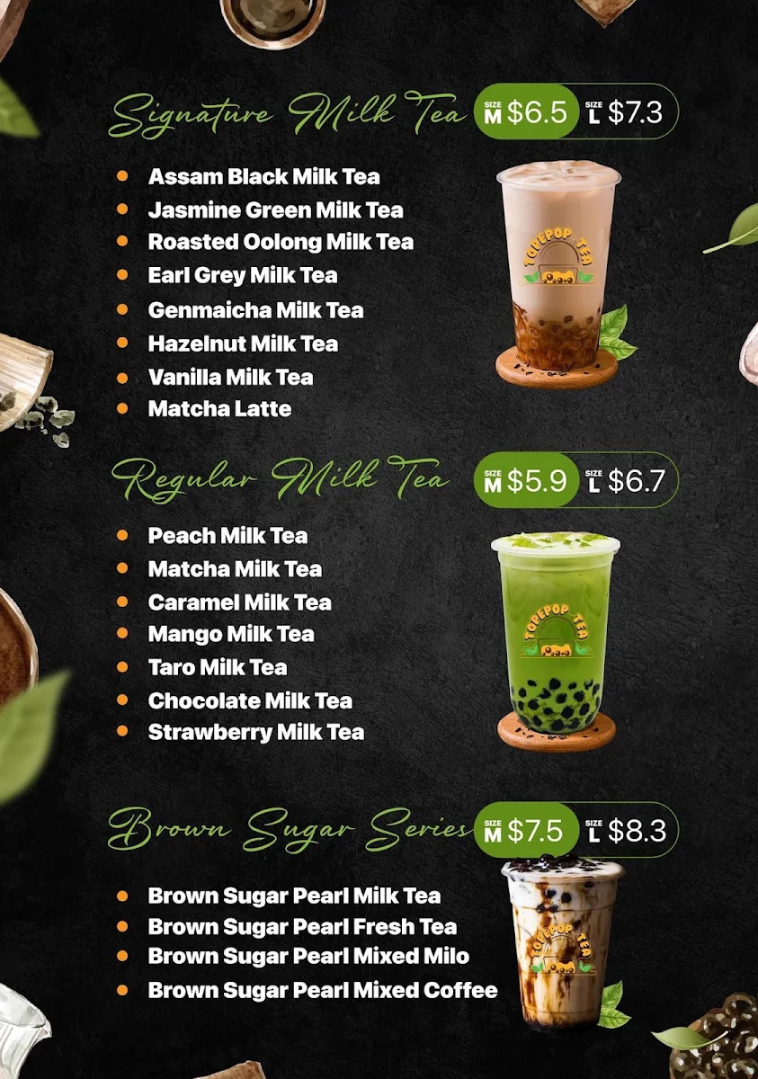 Menu, Topepop Tea