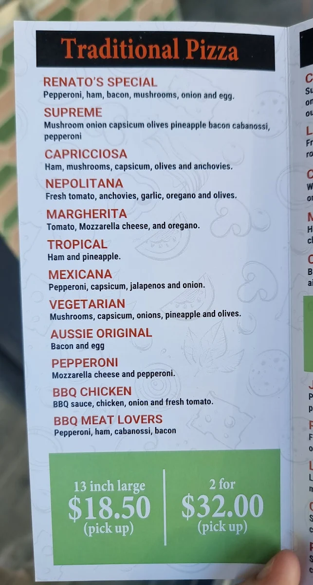 Menu, Juliano Pizzaria
