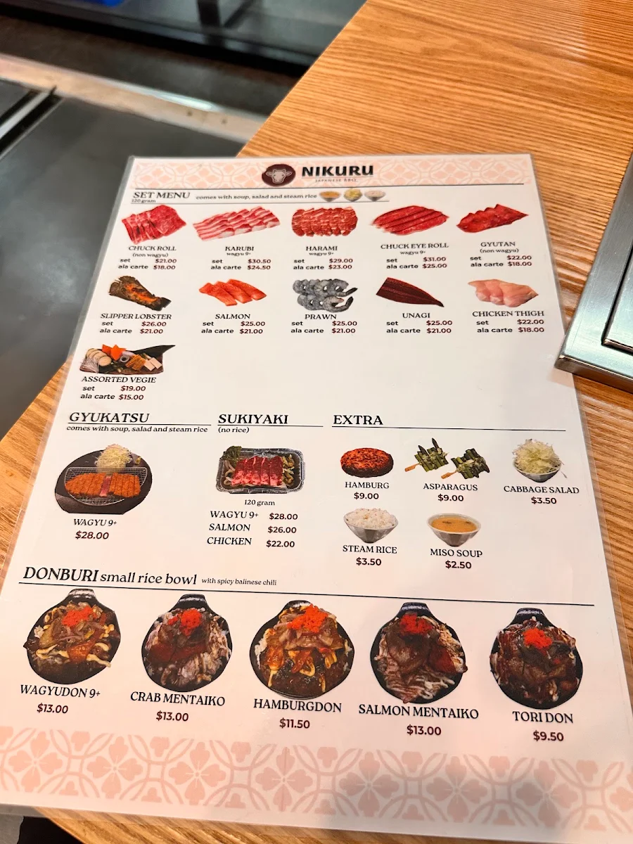 Menu, Nikuru Japanese BBQ