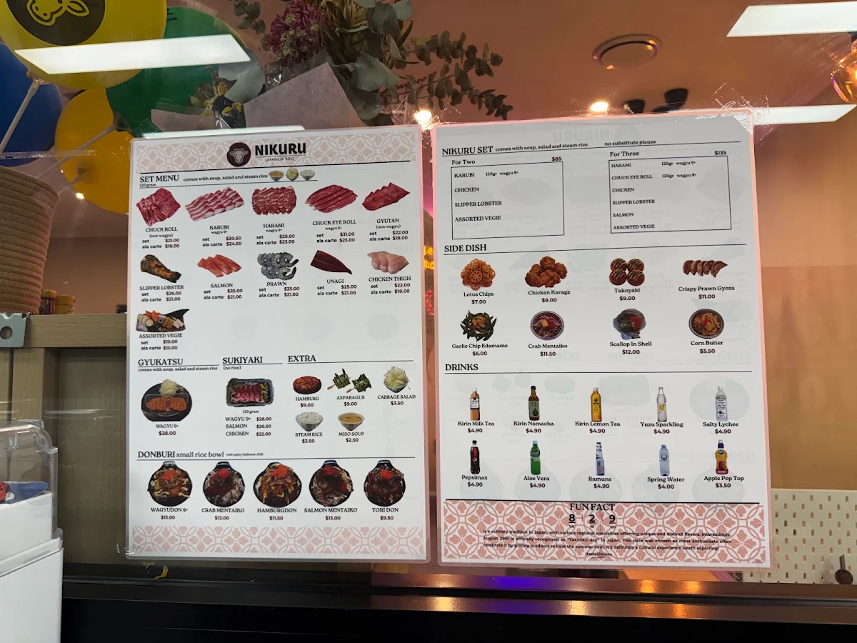 Menu, Nikuru Japanese BBQ