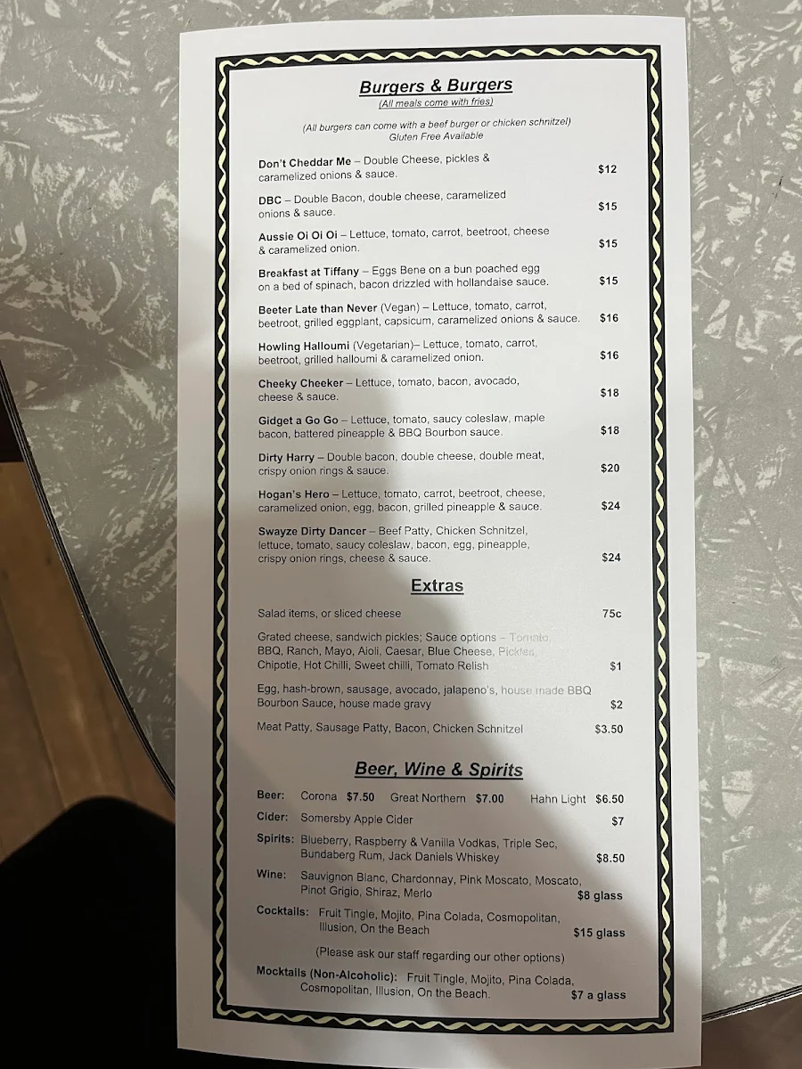 Menu, The Retro Diner