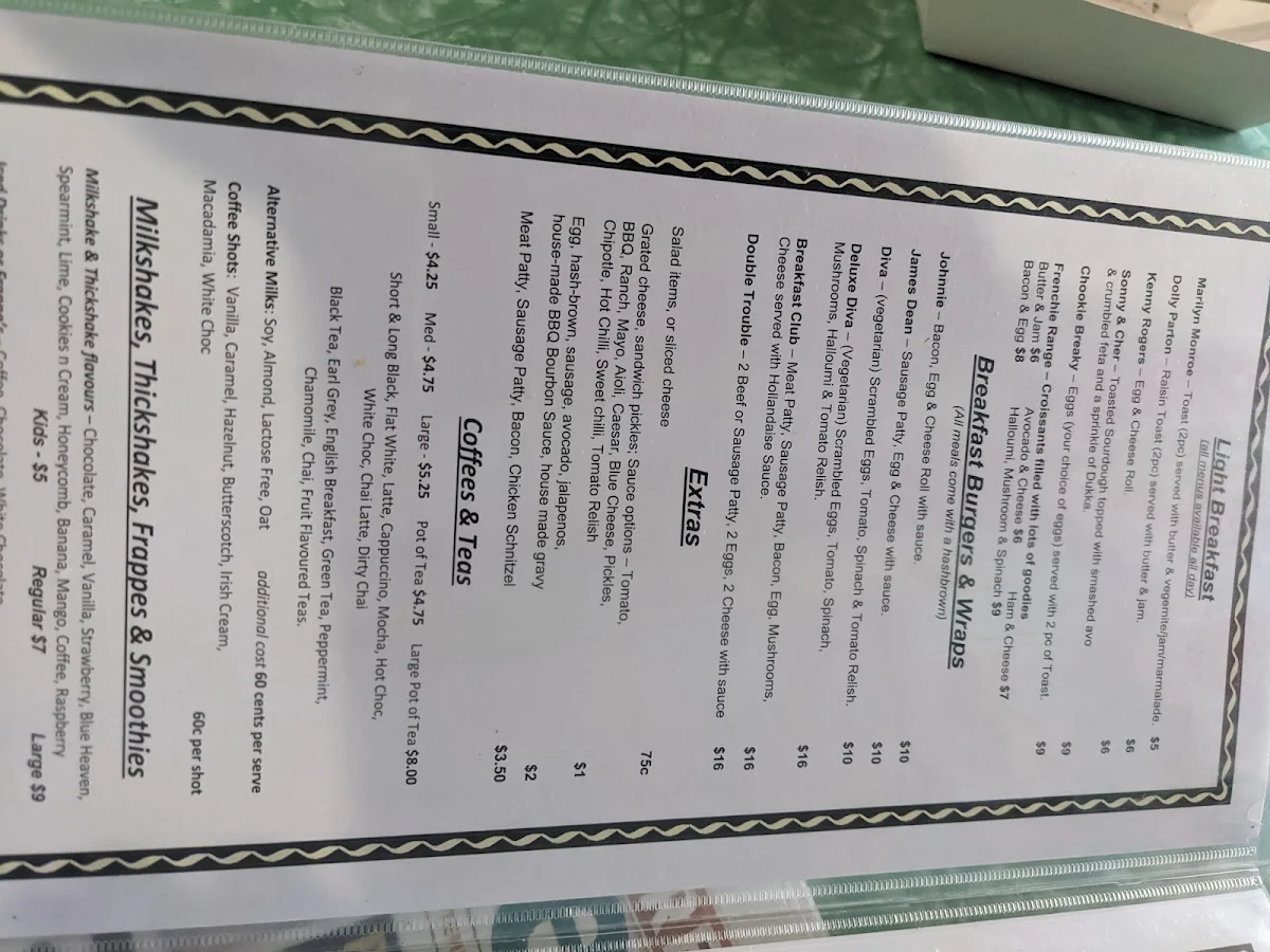 Menu, The Retro Diner