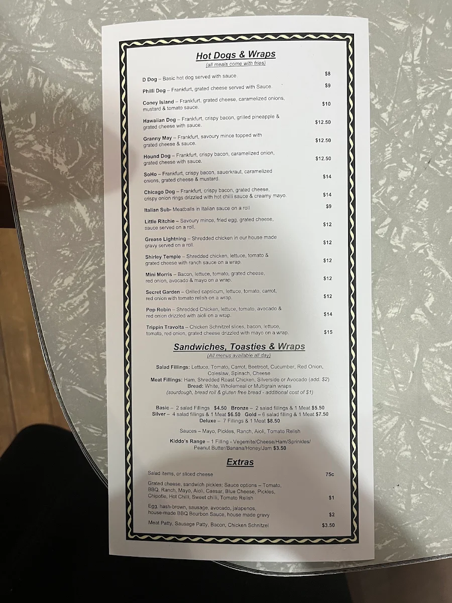 Menu, The Retro Diner