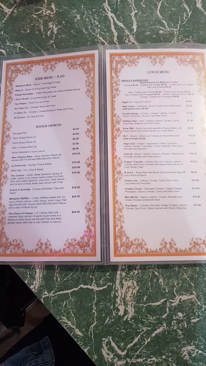 Menu, The Retro Diner