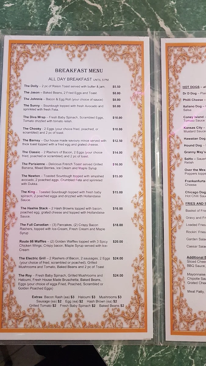 Menu, The Retro Diner
