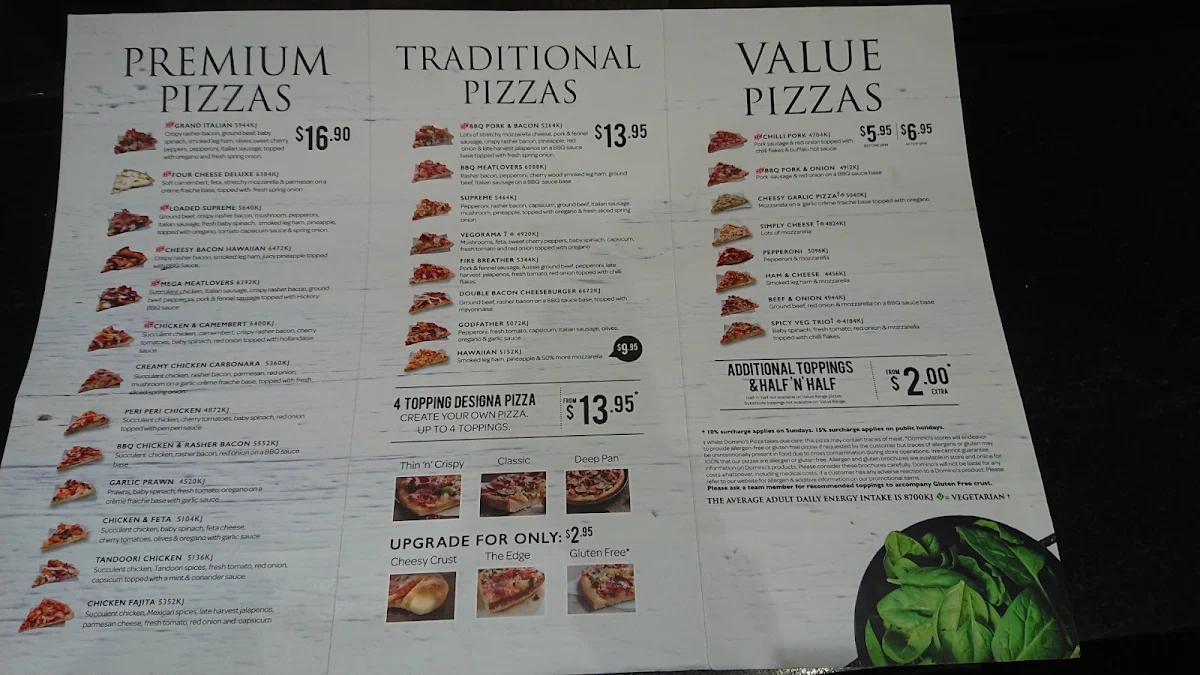 Menu, Domino's Pizza Gatton
