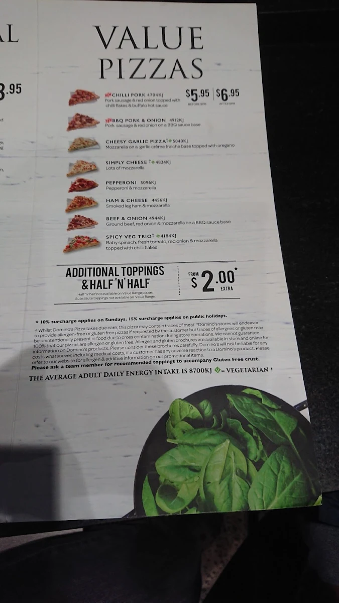 Menu, Domino's Pizza Gatton
