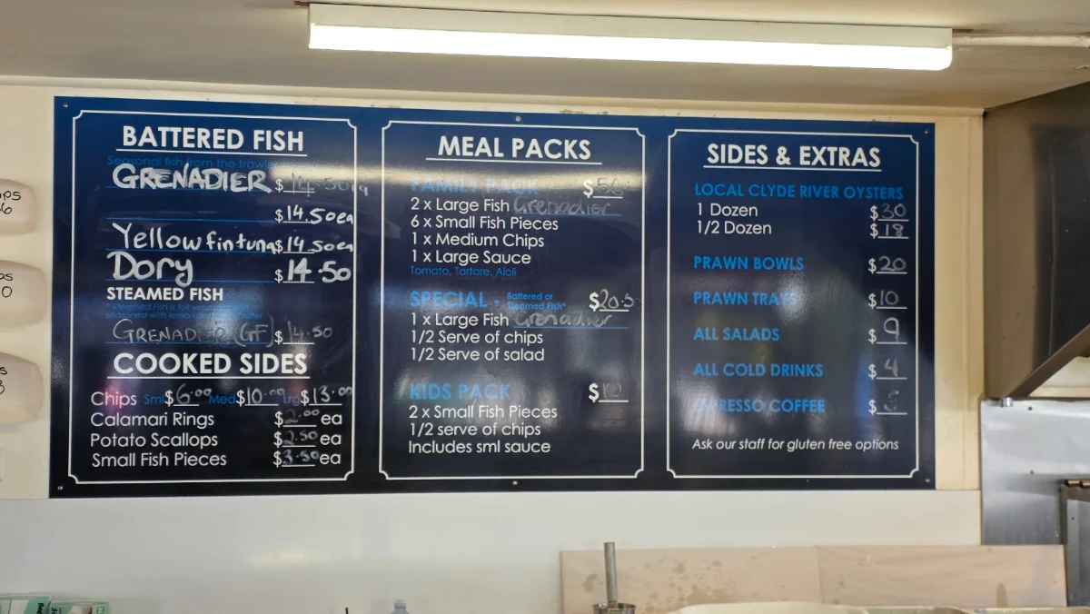 Menu, Innes Boatshed
