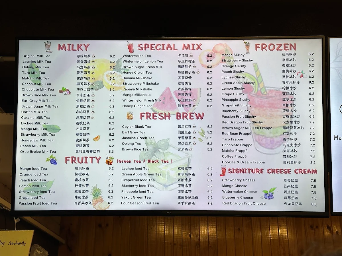 Menu, Mandy's Bubble Tea