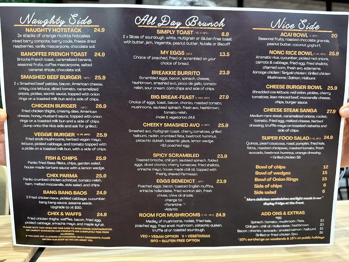 Menu, Naughty or Nice Cafe