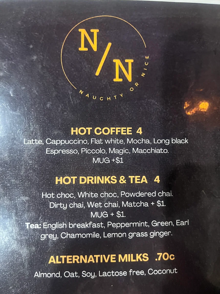 Menu, Naughty or Nice Cafe
