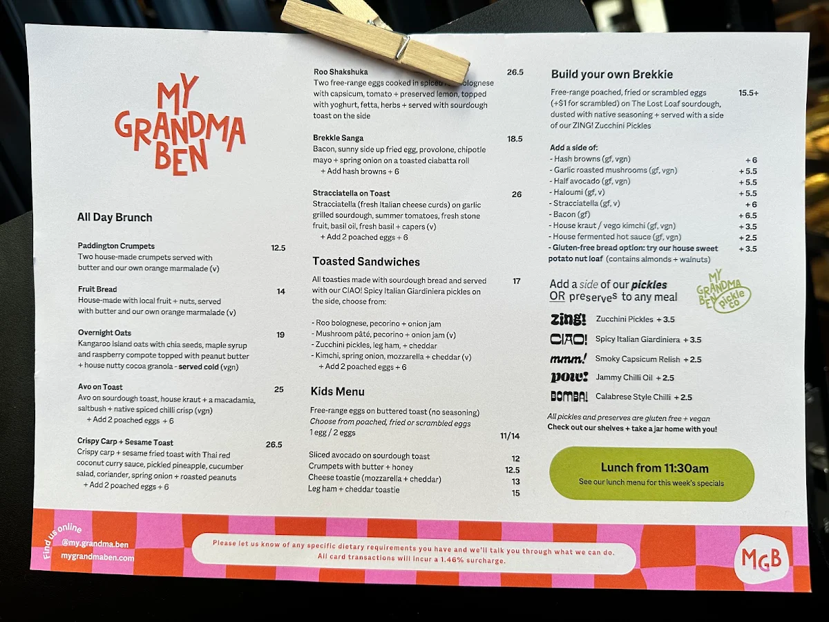 Menu, My Grandma Ben