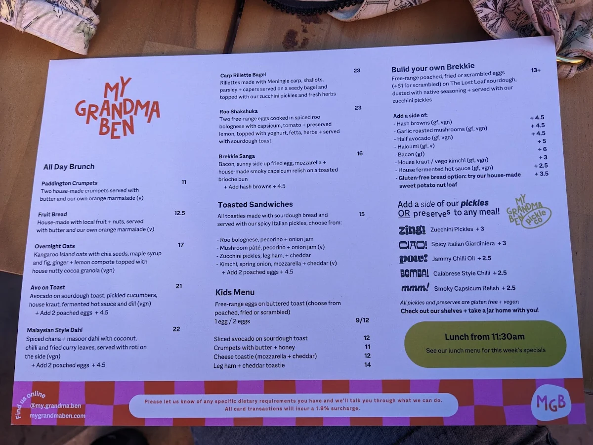 Menu, My Grandma Ben