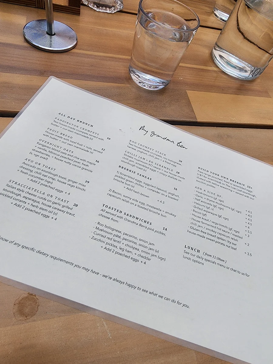 Menu, My Grandma Ben