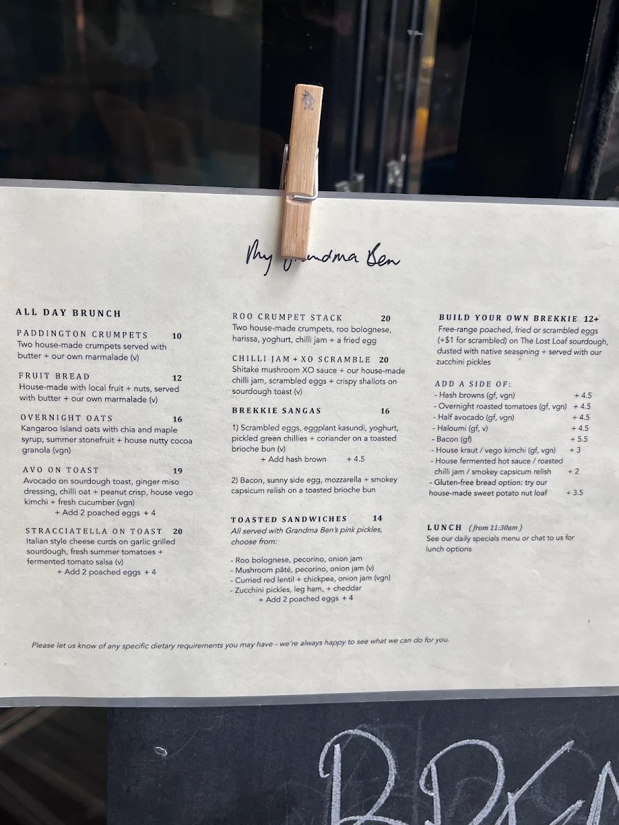 Menu, My Grandma Ben