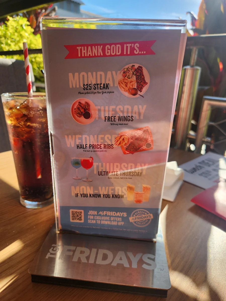 Menu, TGI Fridays Sunshine Plaza
