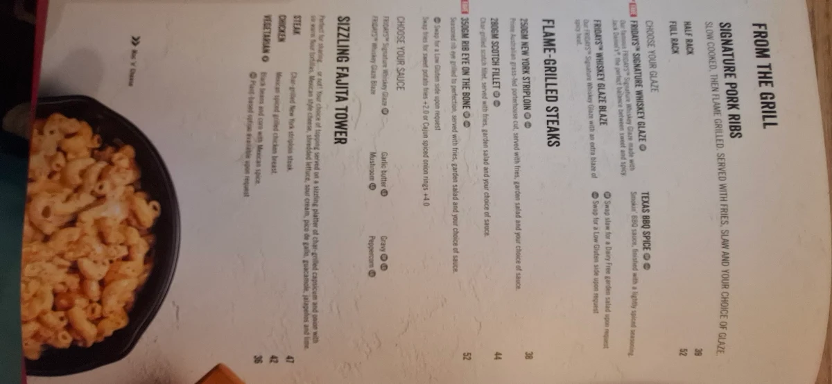 Menu, TGI Fridays Sunshine Plaza