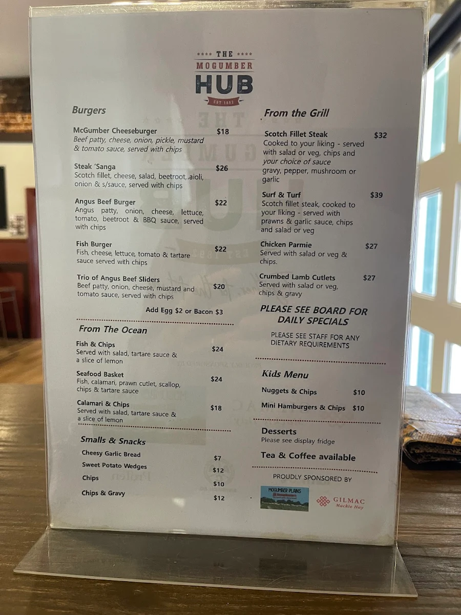 Menu, Mogumber Hub