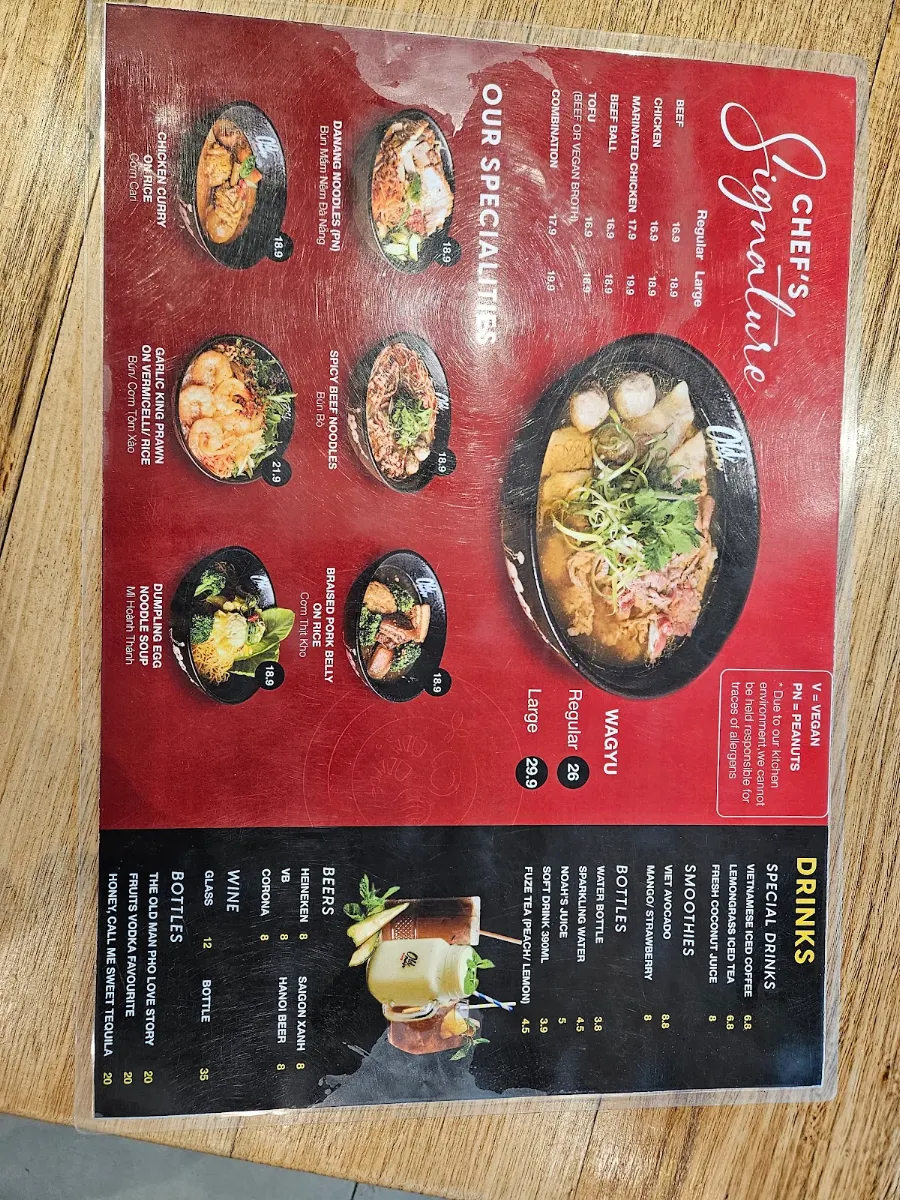 Menu, Old Man Pho Docklands - Vietnamese Restaurant