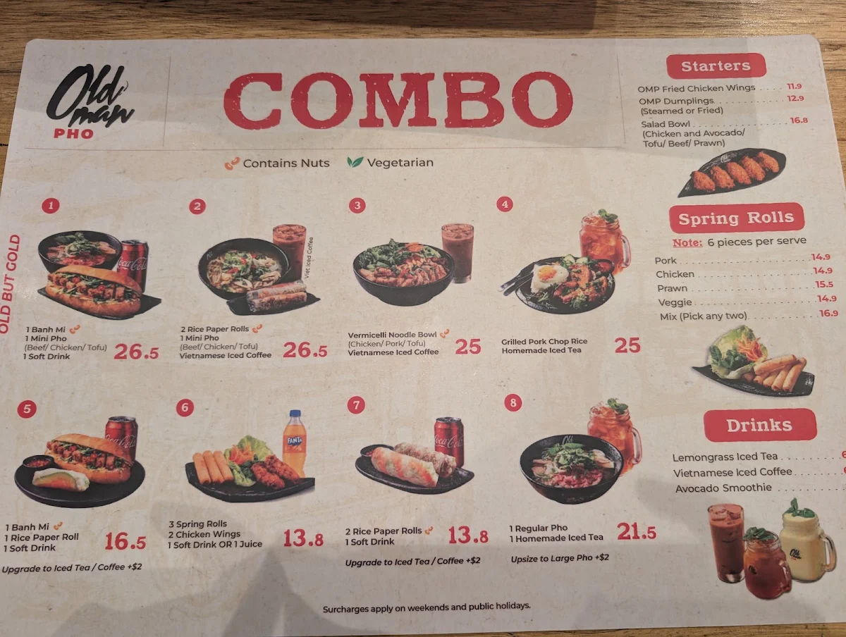 Menu, Old Man Pho Docklands - Vietnamese Restaurant
