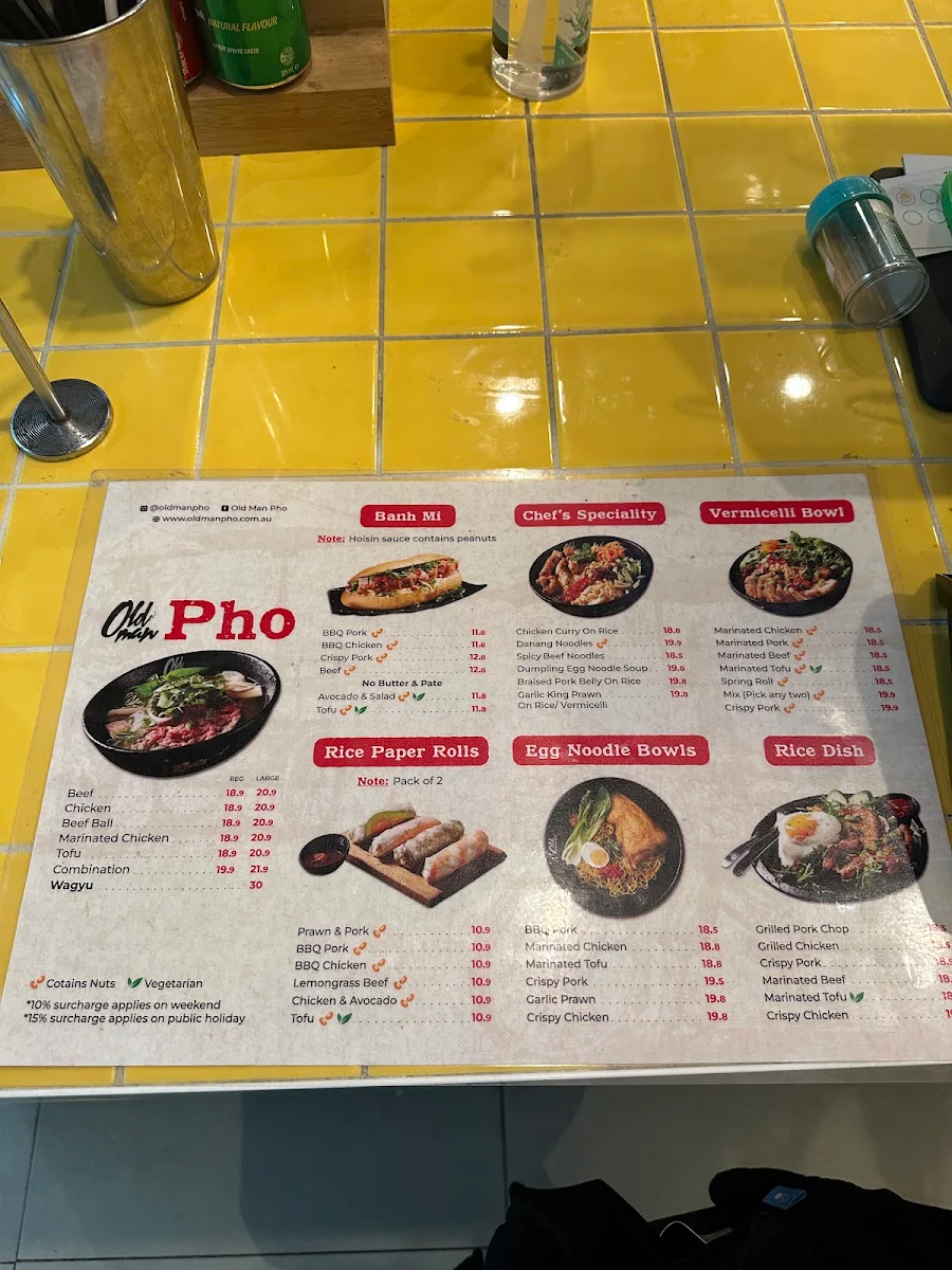 Menu, Old Man Pho Docklands - Vietnamese Restaurant